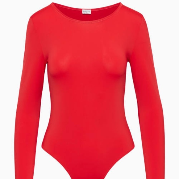 Aritzia Babatón Flashing Red skintight Crew Longsleeve Bodysuit Size Small - Picture 1 of 4